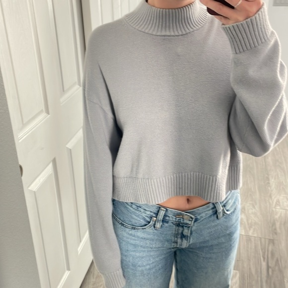 Sunday Best Mock Neck Cropped Sweater Blue - Picture 7 of 7